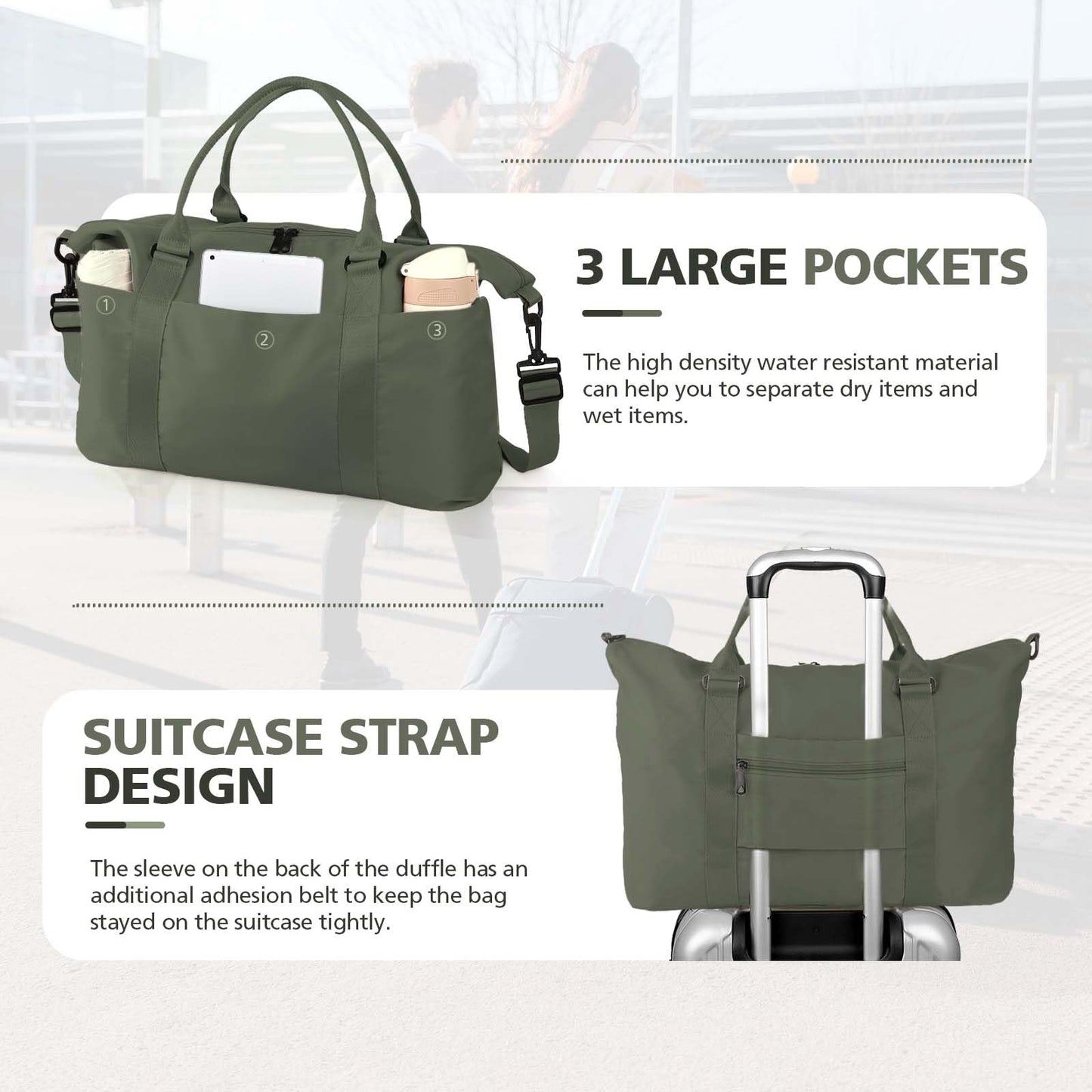 Travel Duffle Bag, Waterproof Weekender Bag Carry On Tote Bags for Women, Travel Essentials Sport Gym Bag for Men, Hospital Bag for Labor and Delivery, Overnight Bag Luggage Bag with Trolley Sleeve