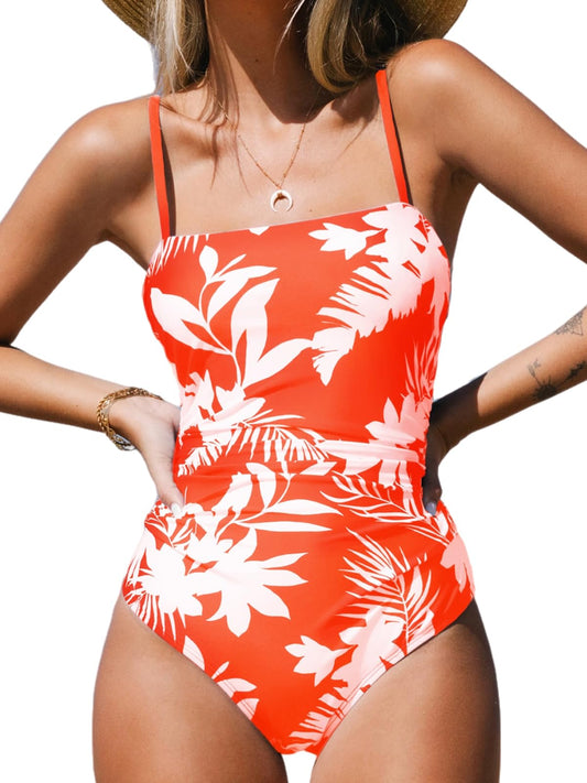 CUPSHE Women Swimsuit One Piece Bathing Suit Square Neck Cutout Back Tummy Control with Adjustable Spaghetti Straps