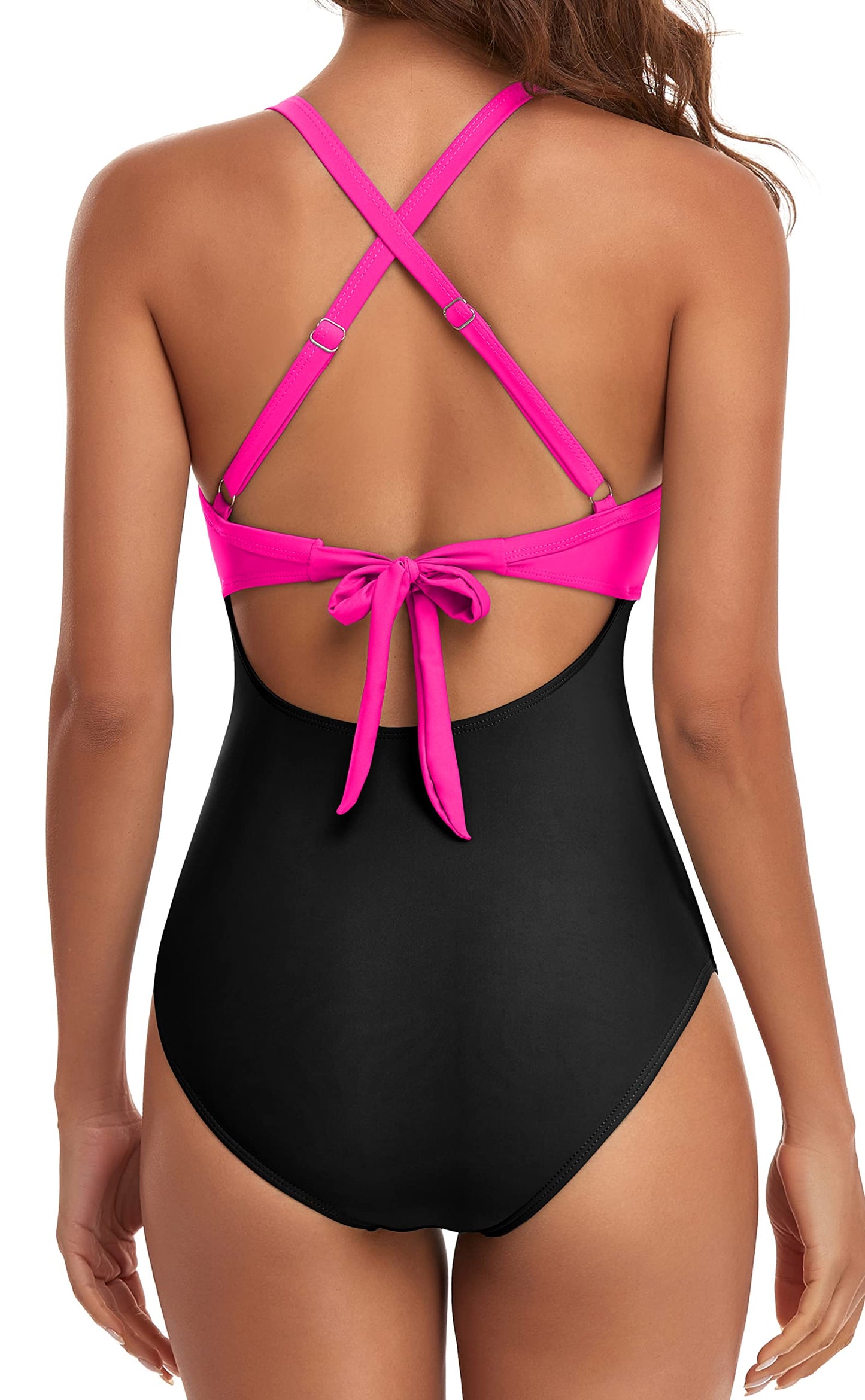 Eomenie Women's One Piece Swimsuits Tummy Control Cutout High Waisted Bathing Suit Wrap Tie Back 1 Piece Swimsuit