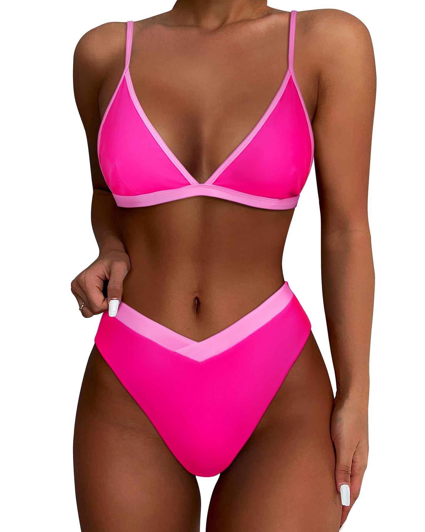 SUUKSESS Women Triangle High Cut Bikini Sets Sexy High Waisted 2 Piece Swimsuit