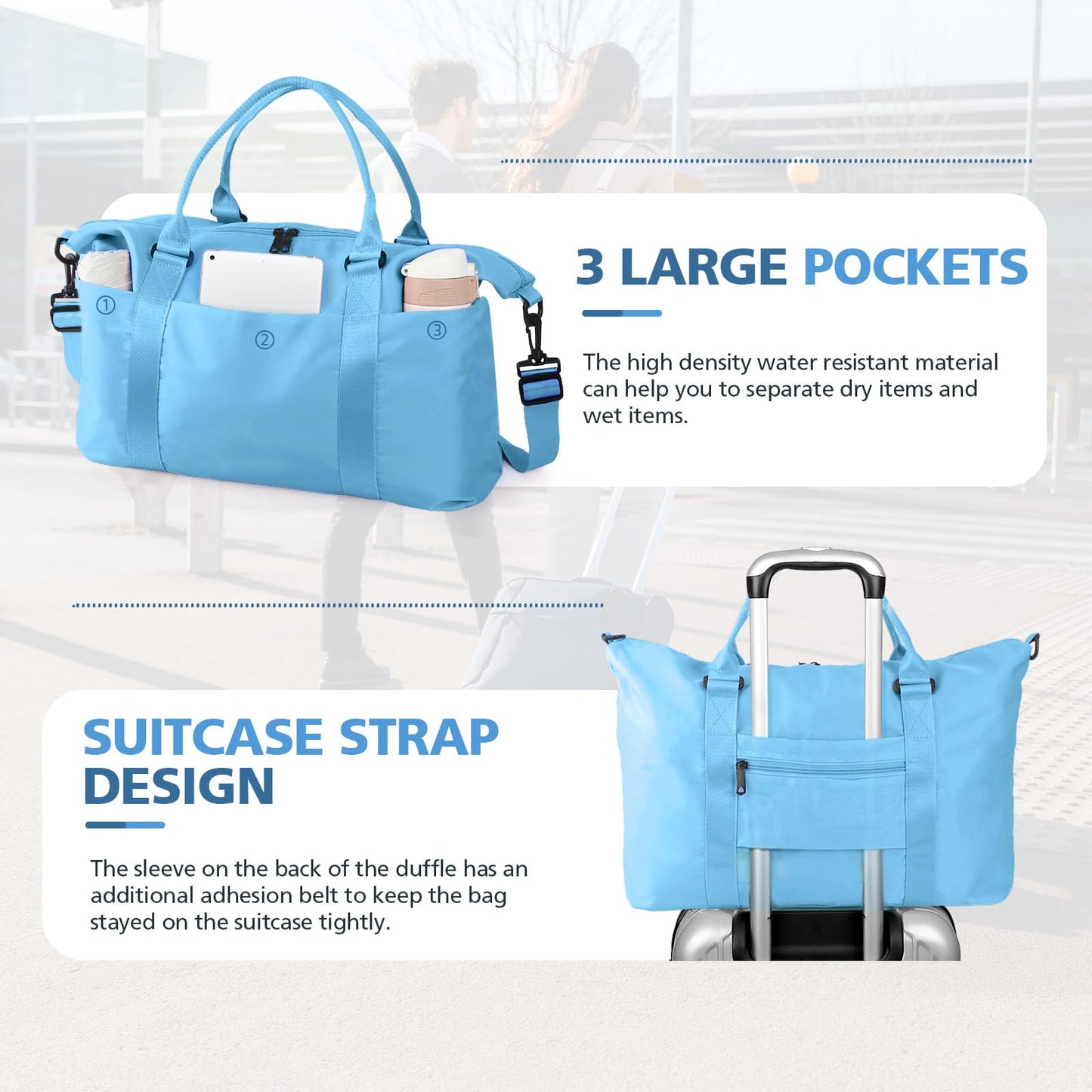 Travel Duffle Bag, Waterproof Weekender Bag Carry On Tote Bags for Women, Travel Essentials Sport Gym Bag for Men, Hospital Bag for Labor and Delivery, Overnight Bag Luggage Bag with Trolley Sleeve