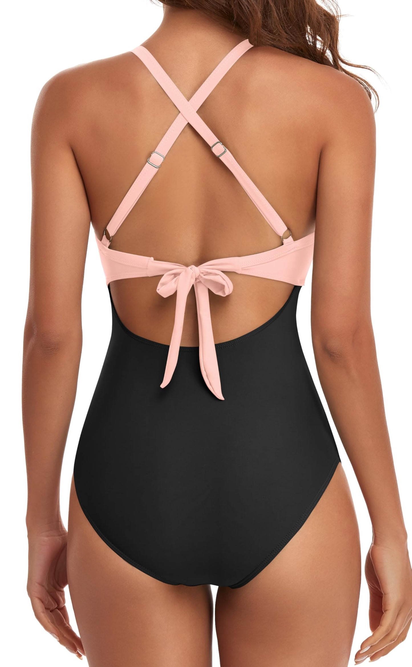 Eomenie Women's One Piece Swimsuits Tummy Control Cutout High Waisted Bathing Suit Wrap Tie Back 1 Piece Swimsuit