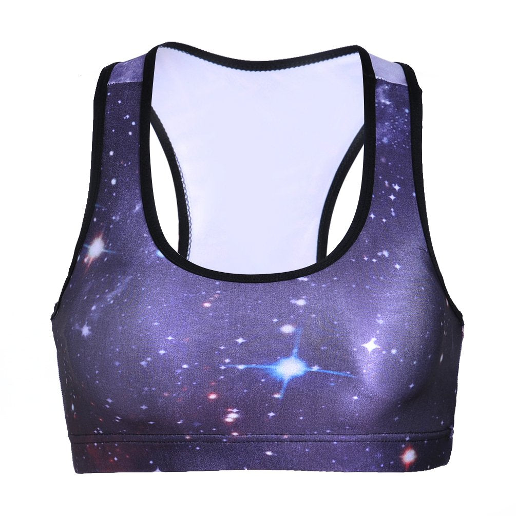 Sister Amy Women's Aerobics Gym Dance Yoga Vest Printed Sports Bra Top Vest