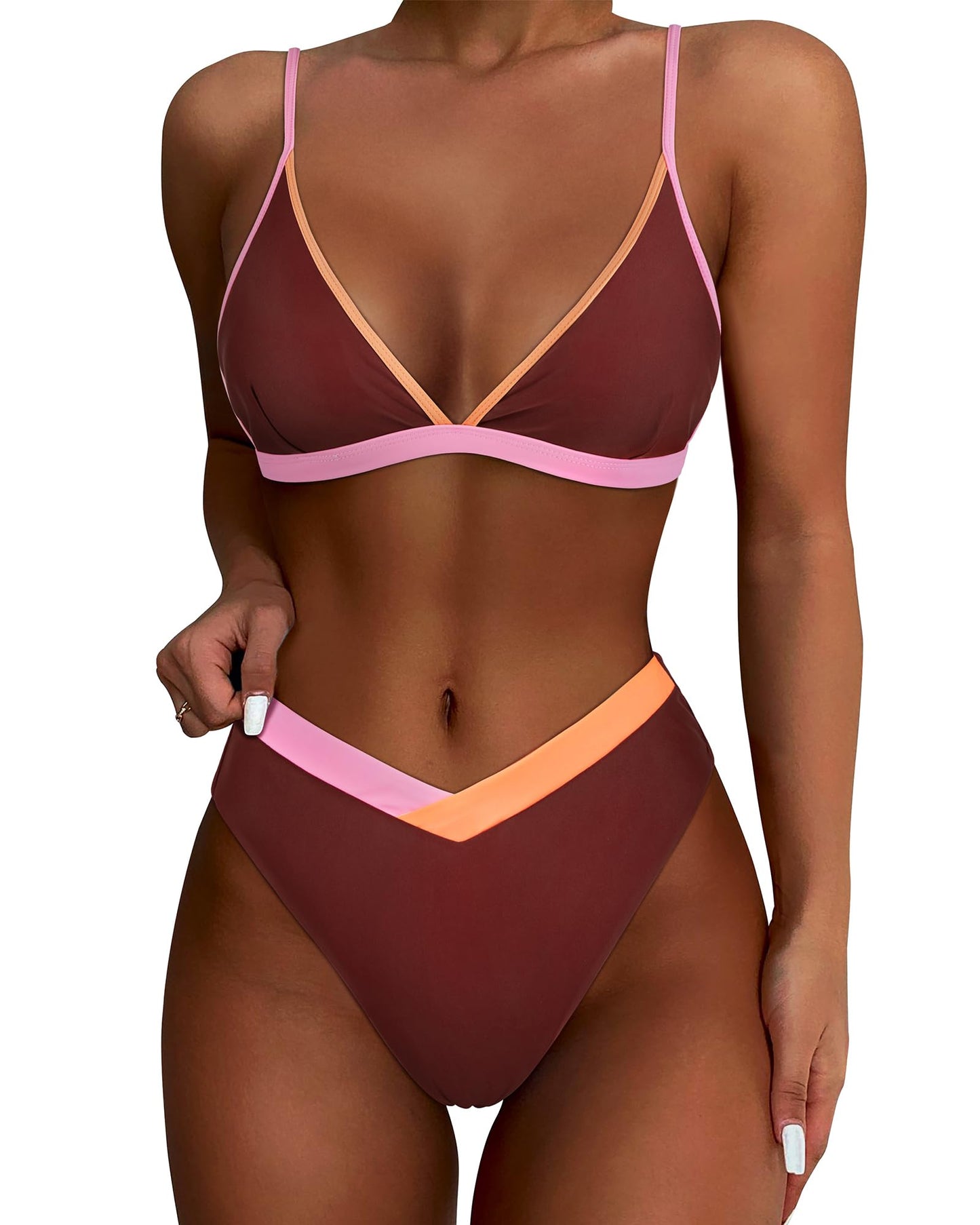 SUUKSESS Women Triangle High Cut Bikini Sets Sexy High Waisted 2 Piece Swimsuit