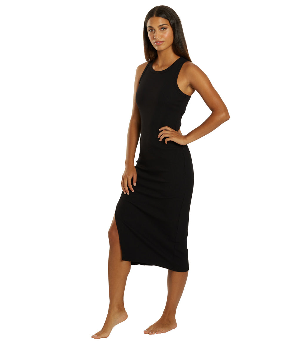 Marika Nikki Side Slit Ribbed Midi Dress Black