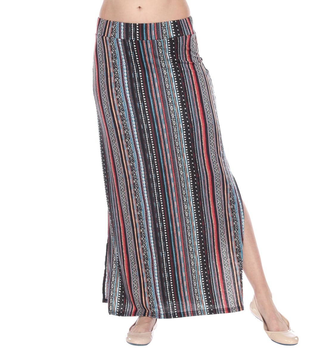 Yak & Yeti Long Skirt Stretchy Striped Tribal Print