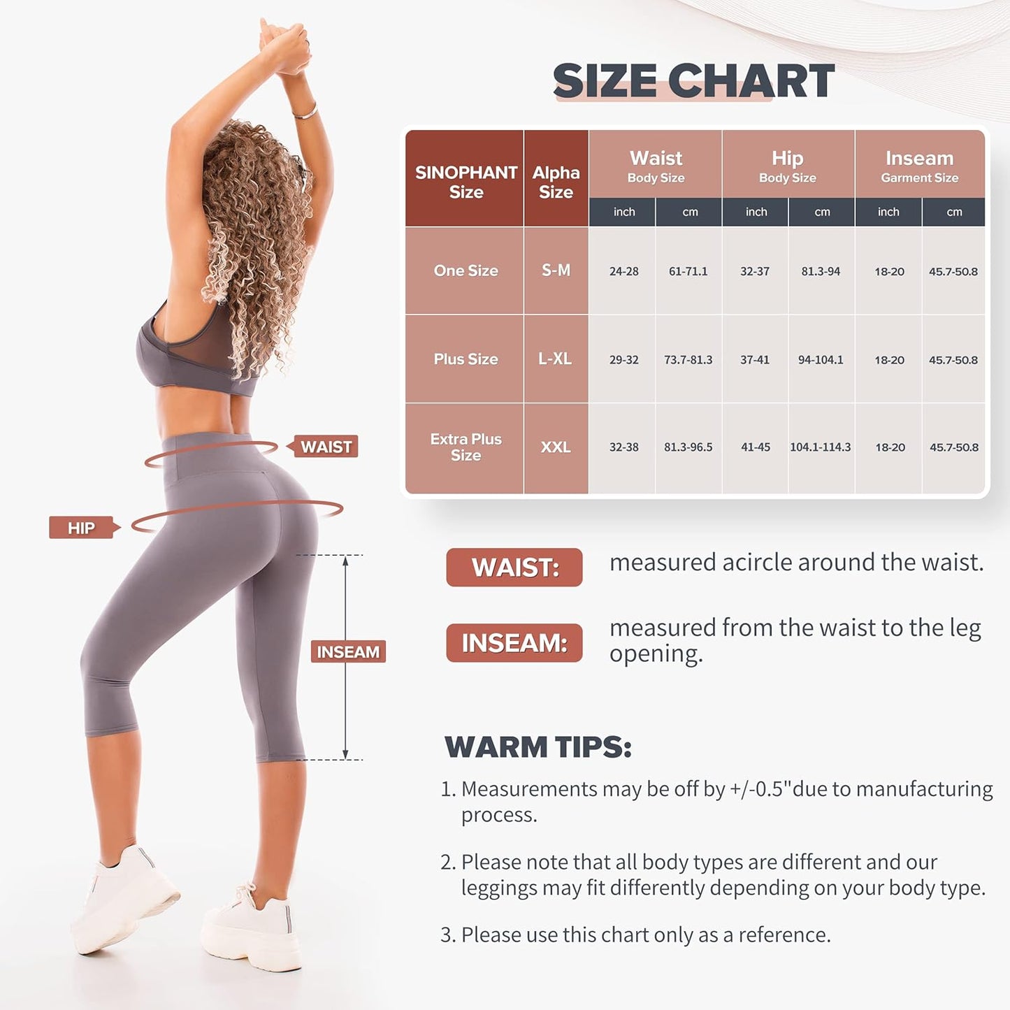 SINOPHANT High Waisted Leggings for Women - Full Length Capri Buttery Soft Yoga Pants for Workout Athletic